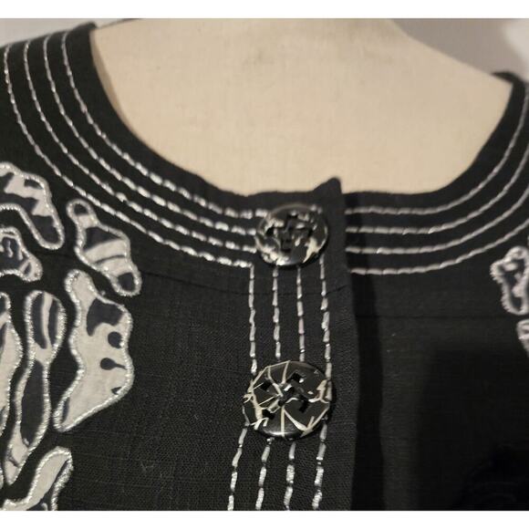 Choices Black Art to Wear Lined Kimono Jacket Silver Velvet Embroidered Dressy M - Picture 2 of 11